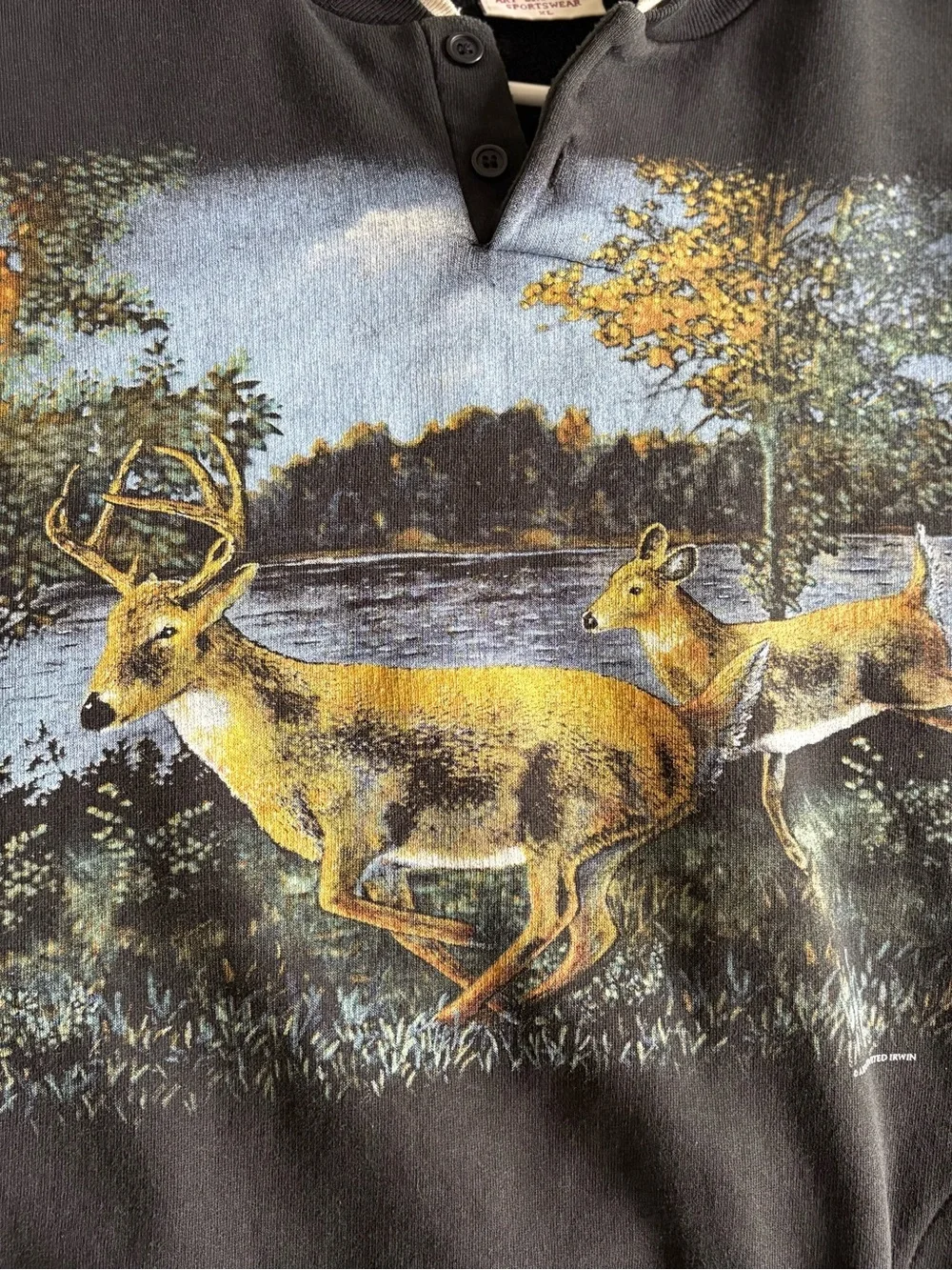 Black Deer Scenic Sweatshirt with Lake Print - Picture 5 of 7